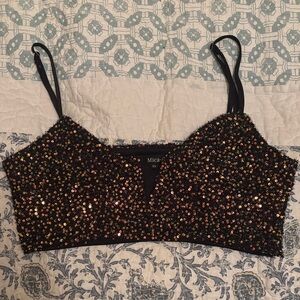 Mica Black and Gold Sequin Crop Top